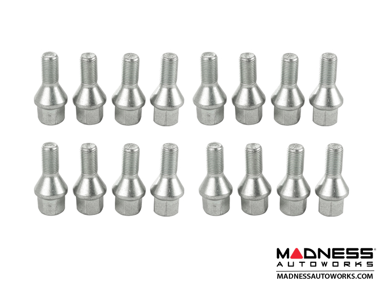 MINI Cooper Lug Bolt Set by Farad - Set of 16 - M14x1.25 - 60° Cone Seat - Silver (R55/ R56/ R57/ R58/ R59 Models)
